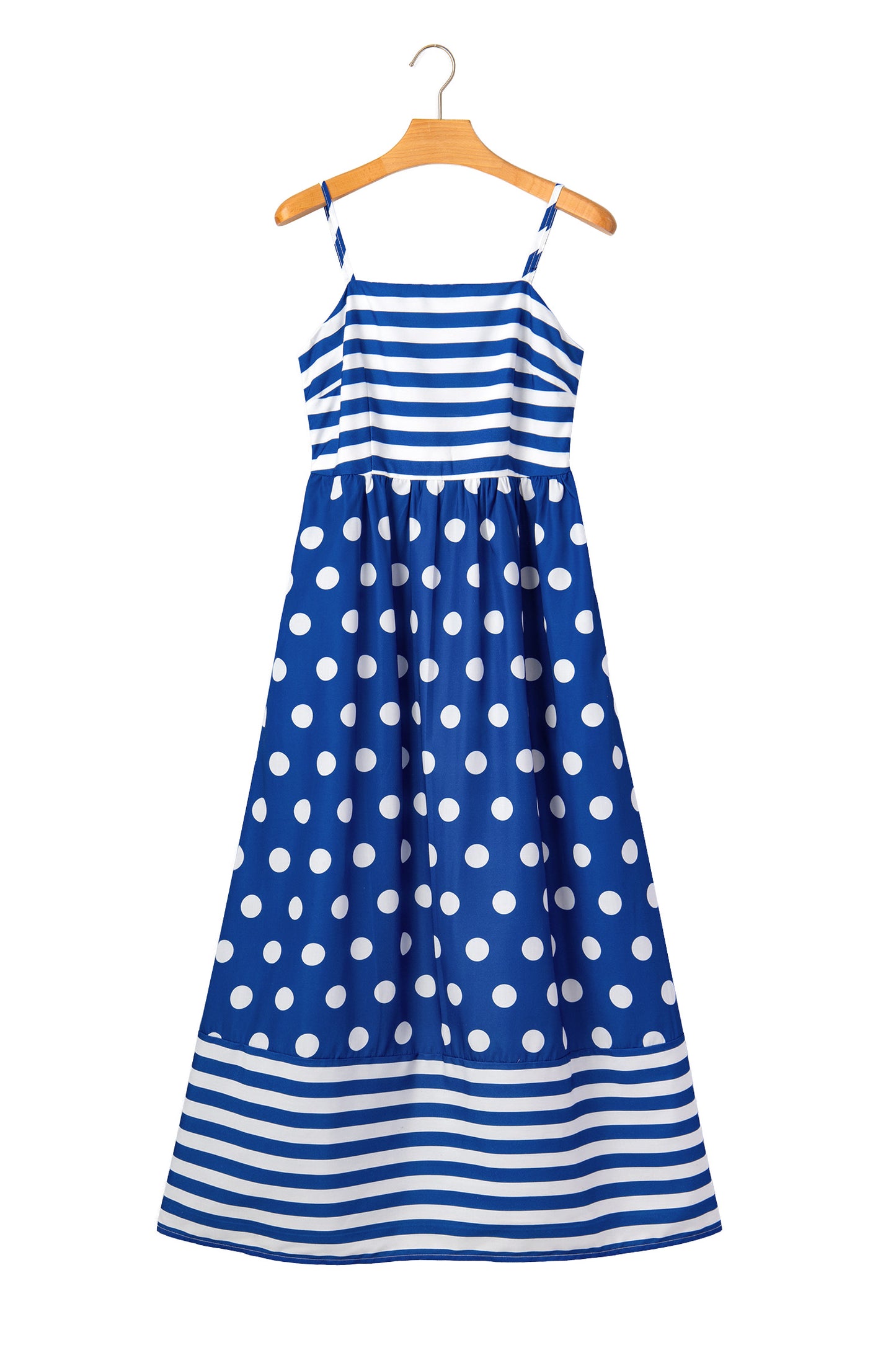 Striped Polka Dot Patchwork High Waist Spaghetti Straps Maxi Dress