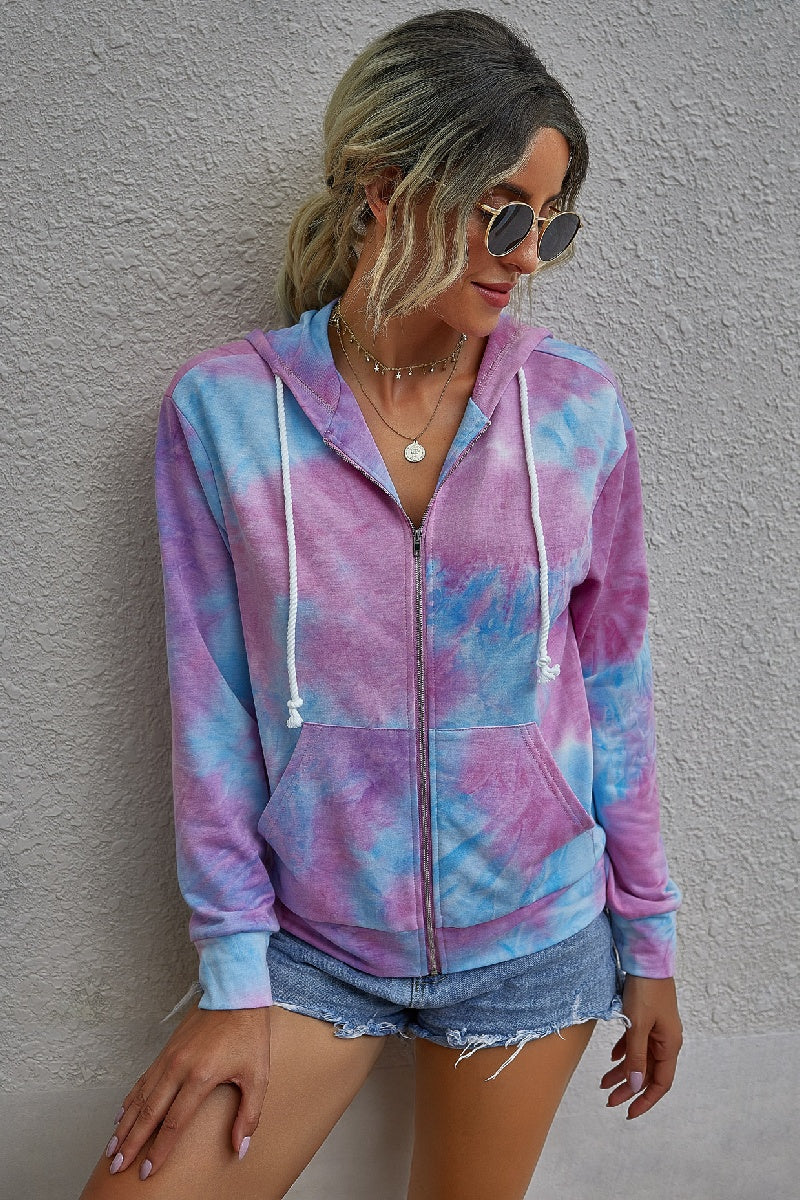 Trendy Tie Dye Zip Hoodie