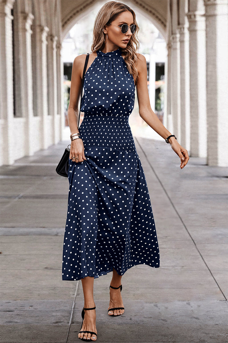 Off Shoulder Dot Print Fit Ruffle Full Dress