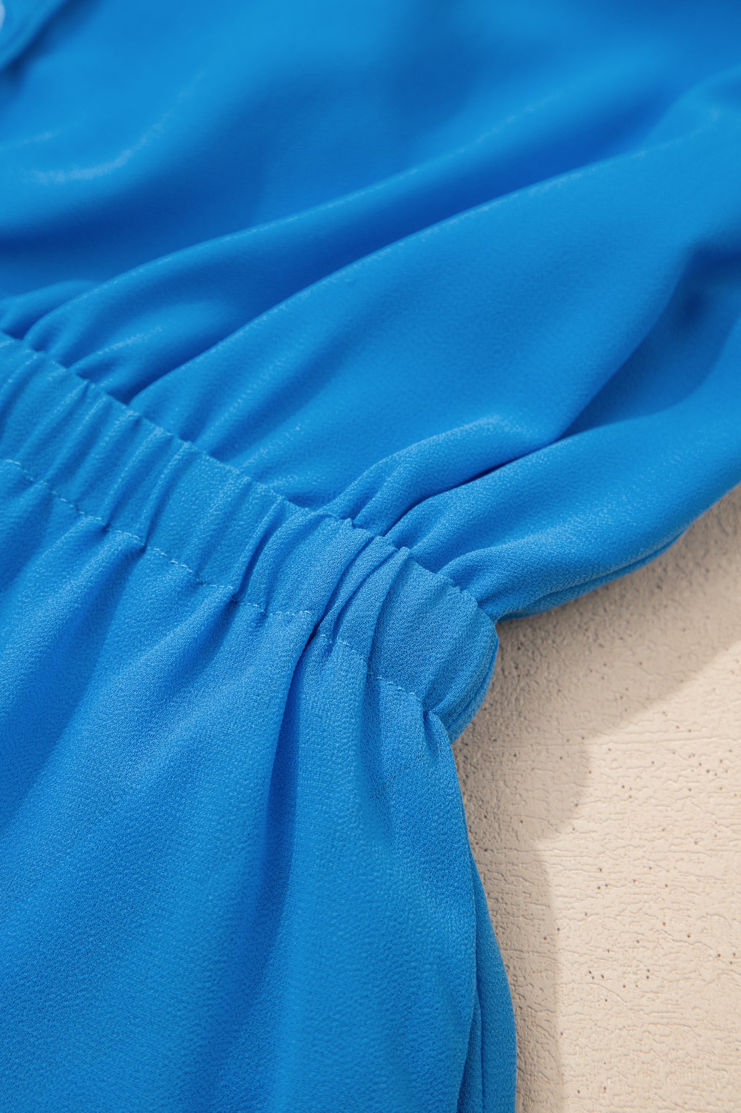 Blue Half Buttons Collared Elastic Waist Sleeveless Shirt Dress