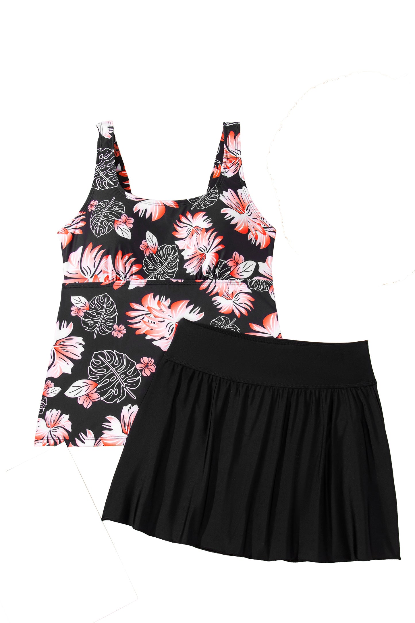 Black Scoop Neck Adjustable Tankini and Matching Skort Bathing Suit