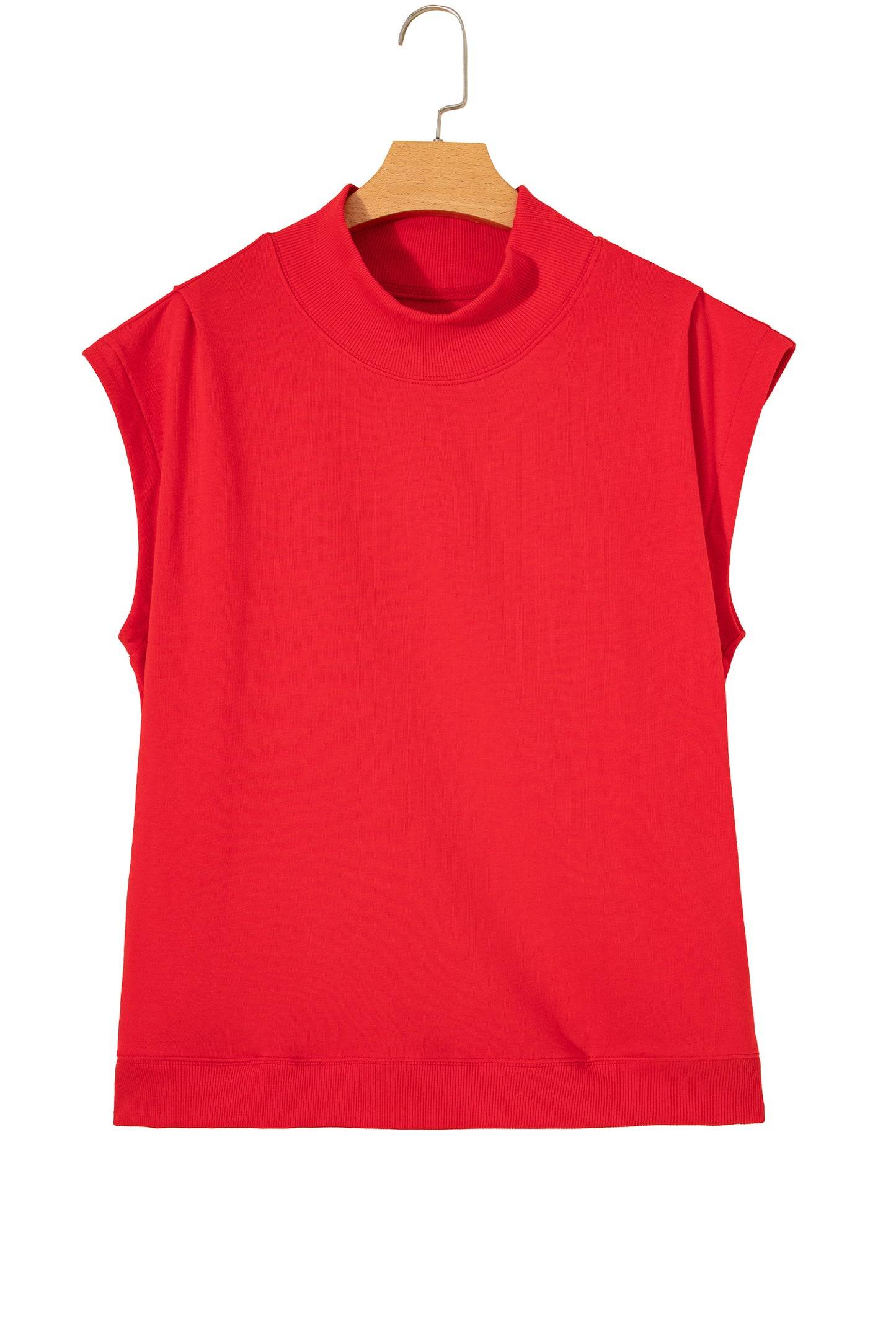 Solid Color High Neck Cap Sleeve Loose Top