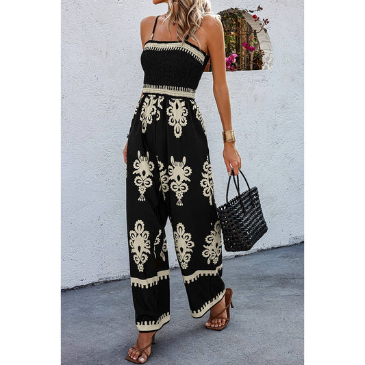 Off Shoulder Ruched Printed High Waist Jumpsuit | Jumpsuit - Women's | F, jumpsuit, Jumpsuit and Romper, new arrival | Elings