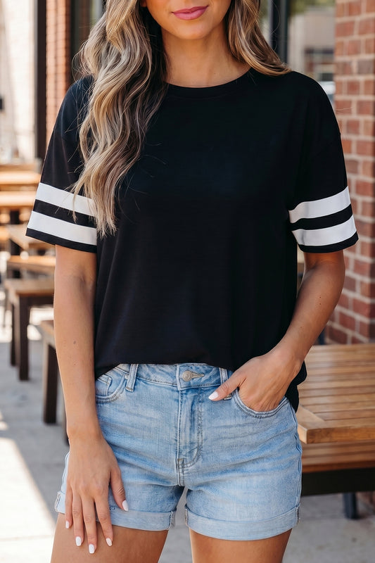 Varsity Striped Short Sleeve Crew Neck T Shirt