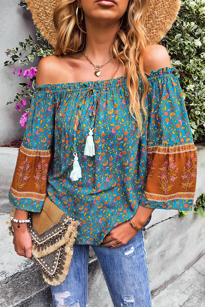 Floral Breeze Off Shoulder Top | Blouse - Women's | 2023, long sleeve top, New Arrivals, tops | Elings