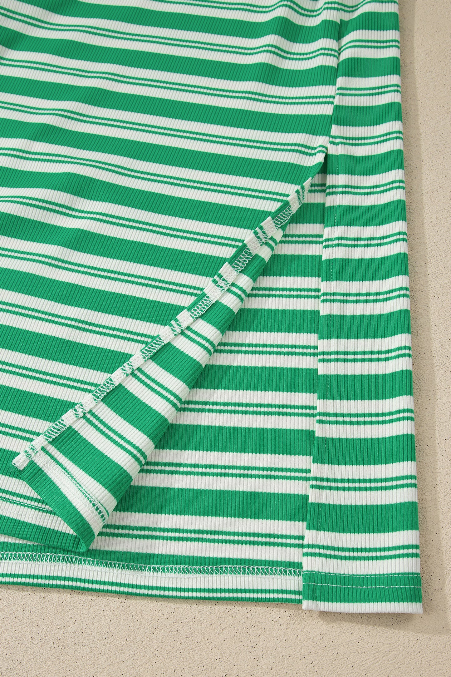 Stripe Collared V Neck Short Sleeve T Shirt Midi Dress with Pockets