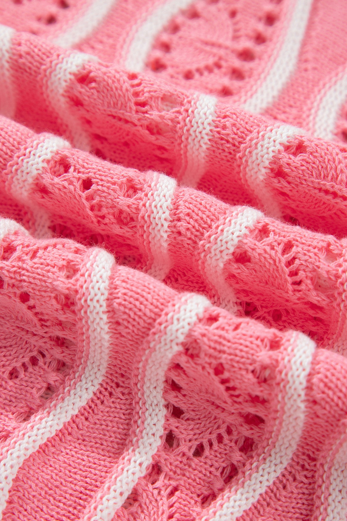 Wavy Detail Hollow Out Knit Long Sleeve Cotton Pullover Sweater