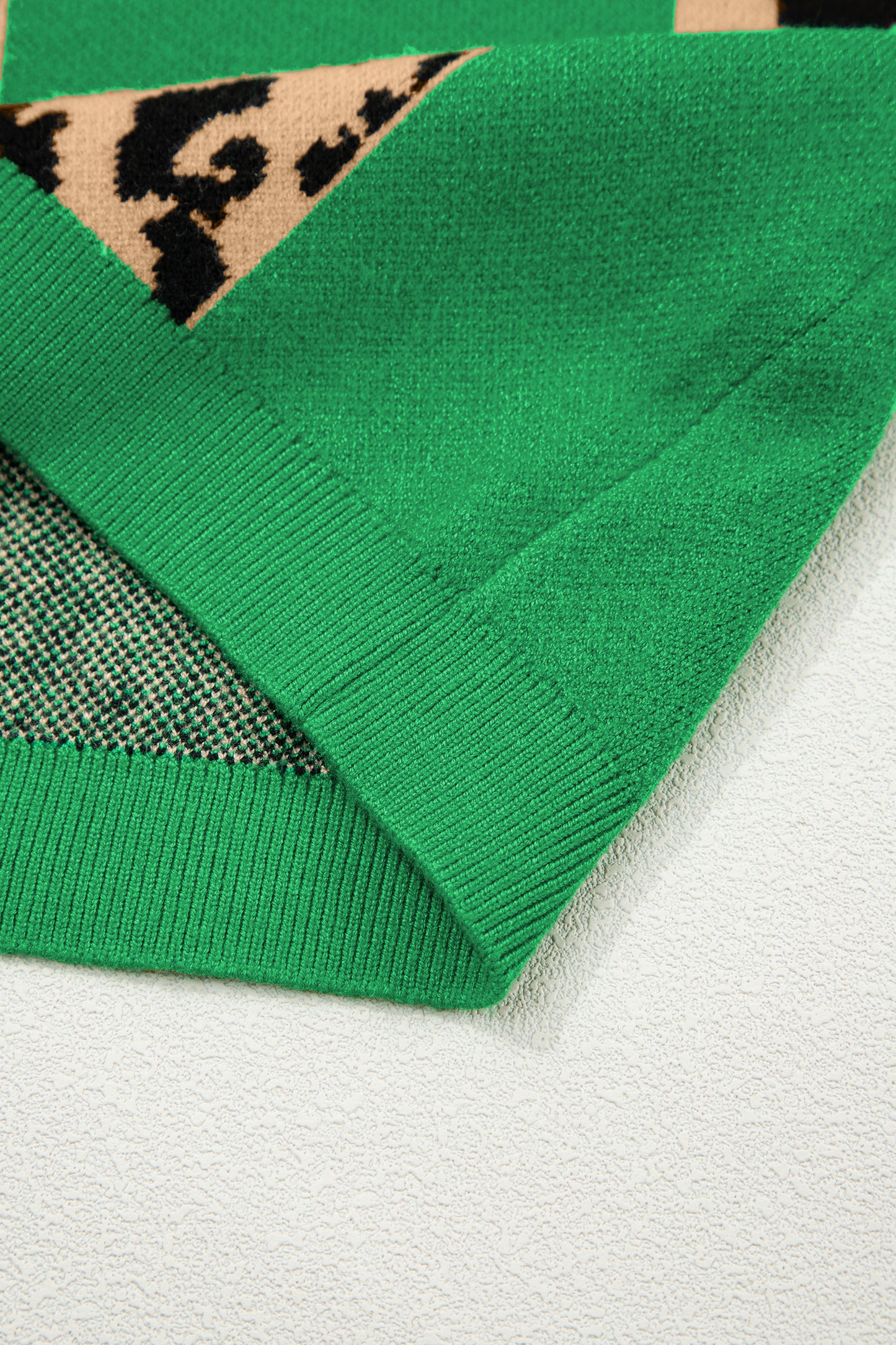 Black Leopard Checkerboard Short Sleeve Knit Sweater