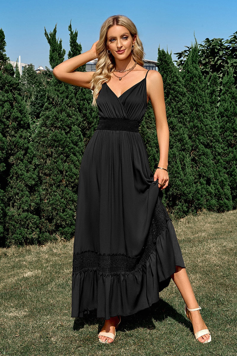 Deep V Sleeveless Color Block Elastic Fit Maxi Dress | Dress - Women's | 2024, Dress, maxi dress | Elings