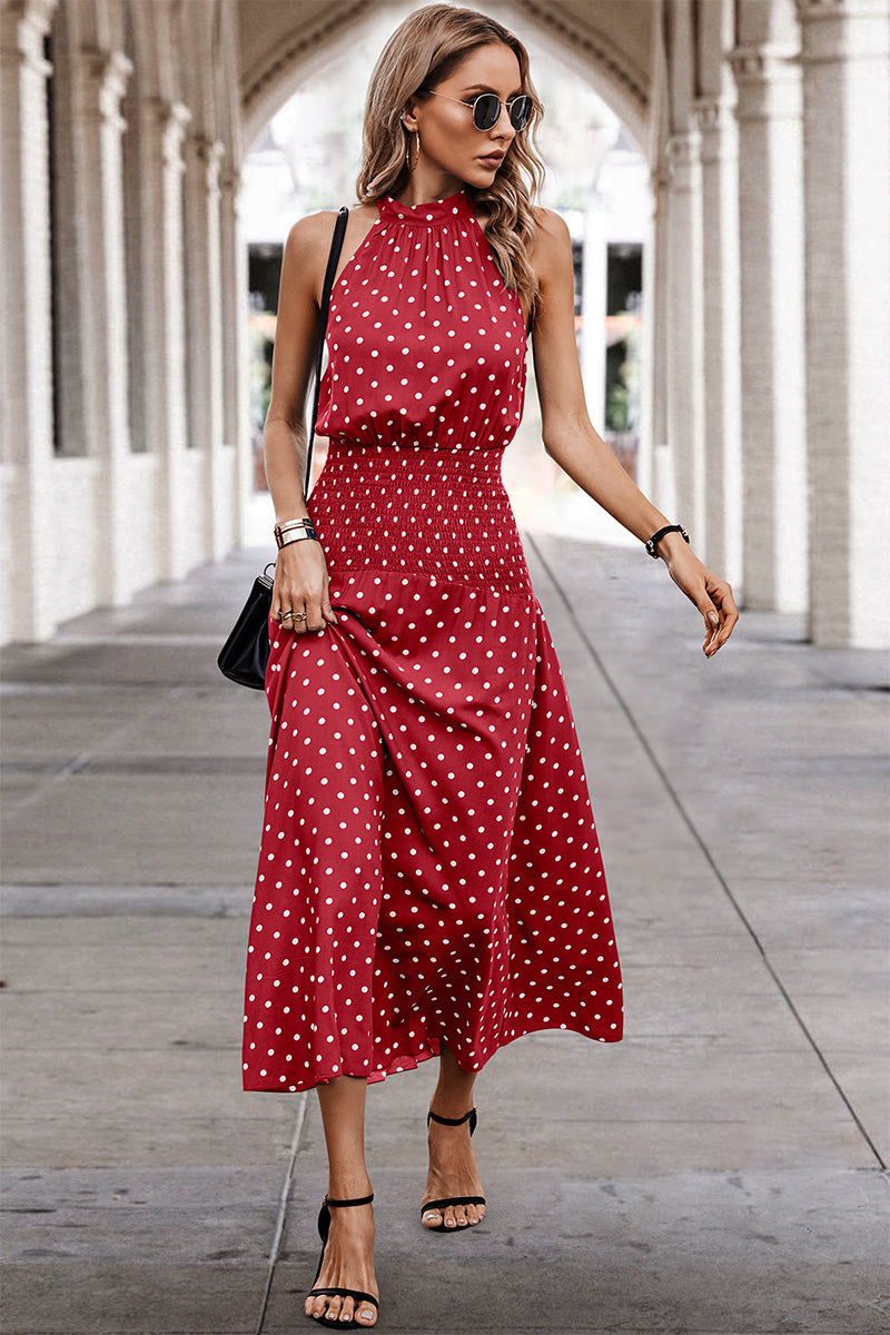 Off Shoulder Dot Print Fit Ruffle Full Dress