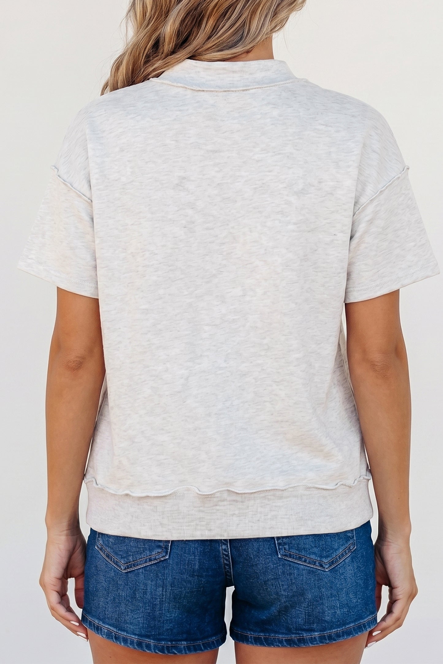 Exposed Seam Detail Mock Neck Tee