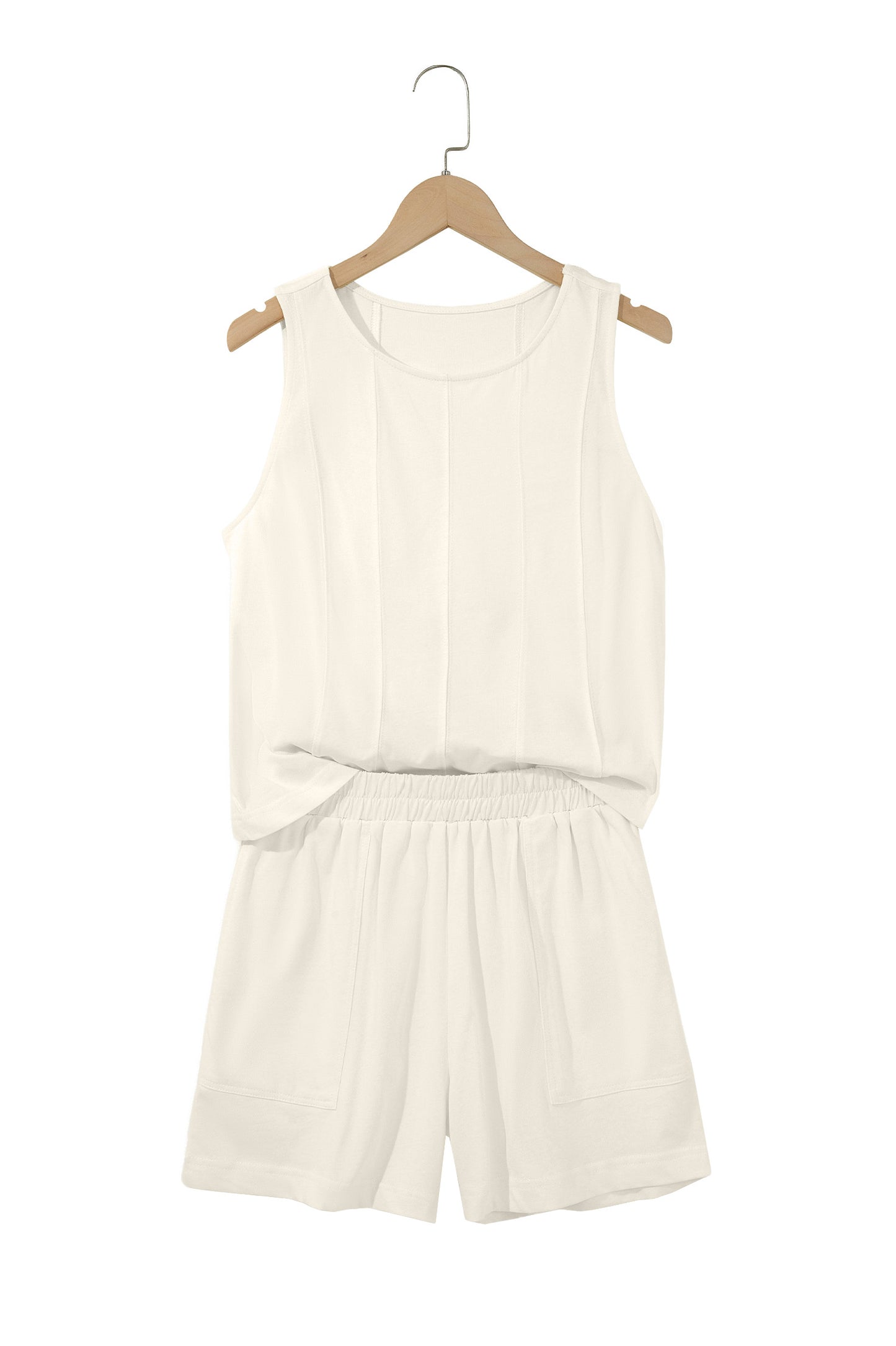 Stitched Detail Loose Tank Top Cotton 2pcs Short Set