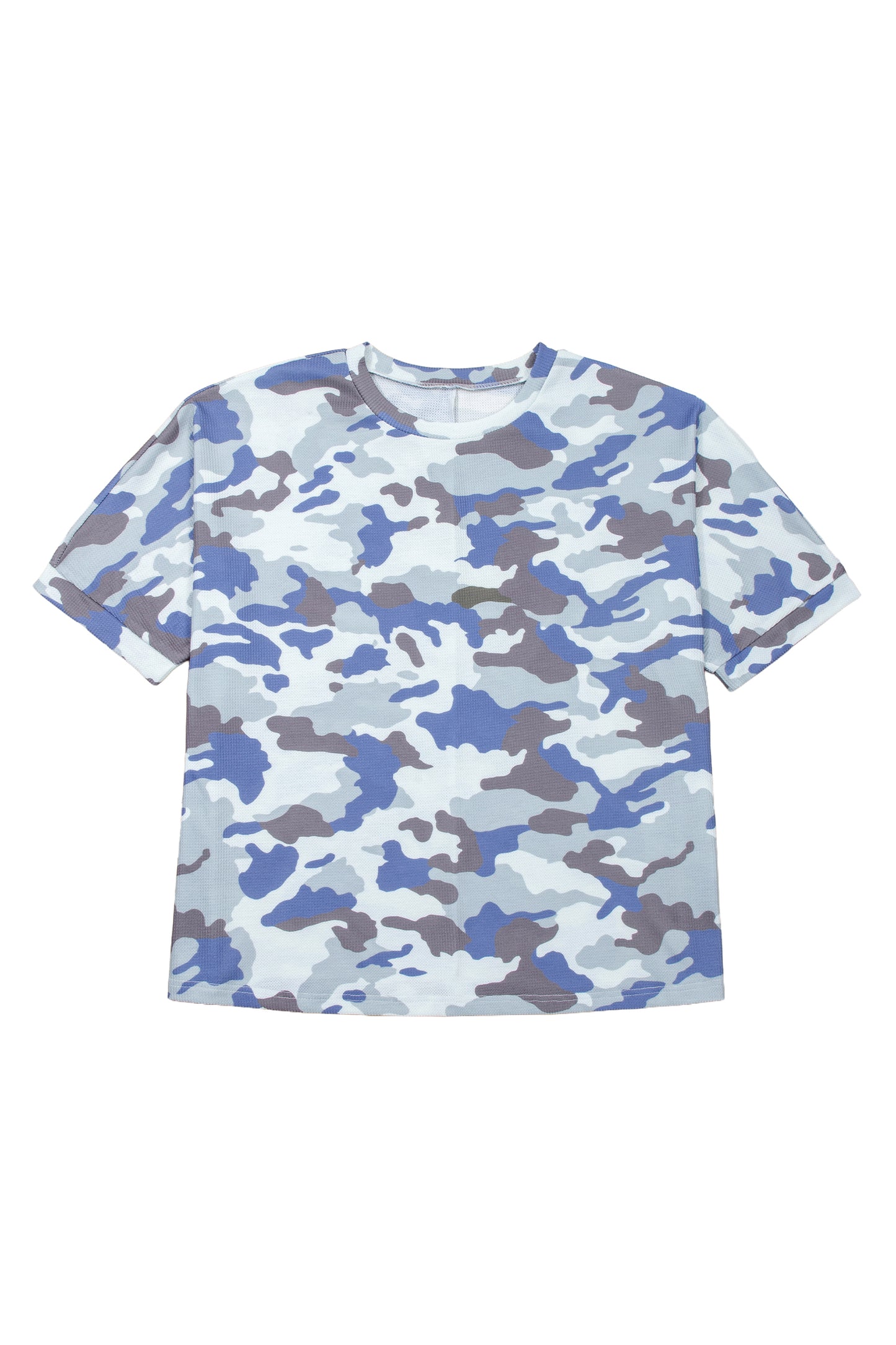 Gray Plus Size Camouflage Print Textured Casual Tee