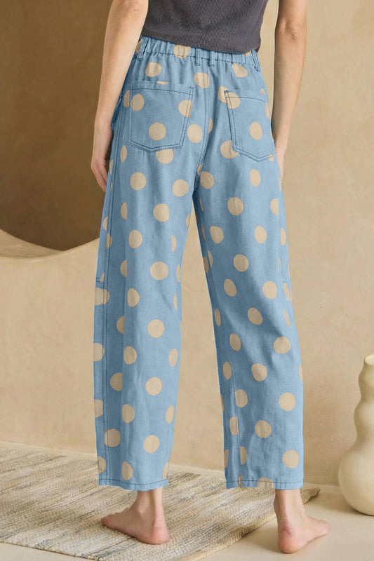 Polka Dot Print Bow Detail Pocketed Jeans