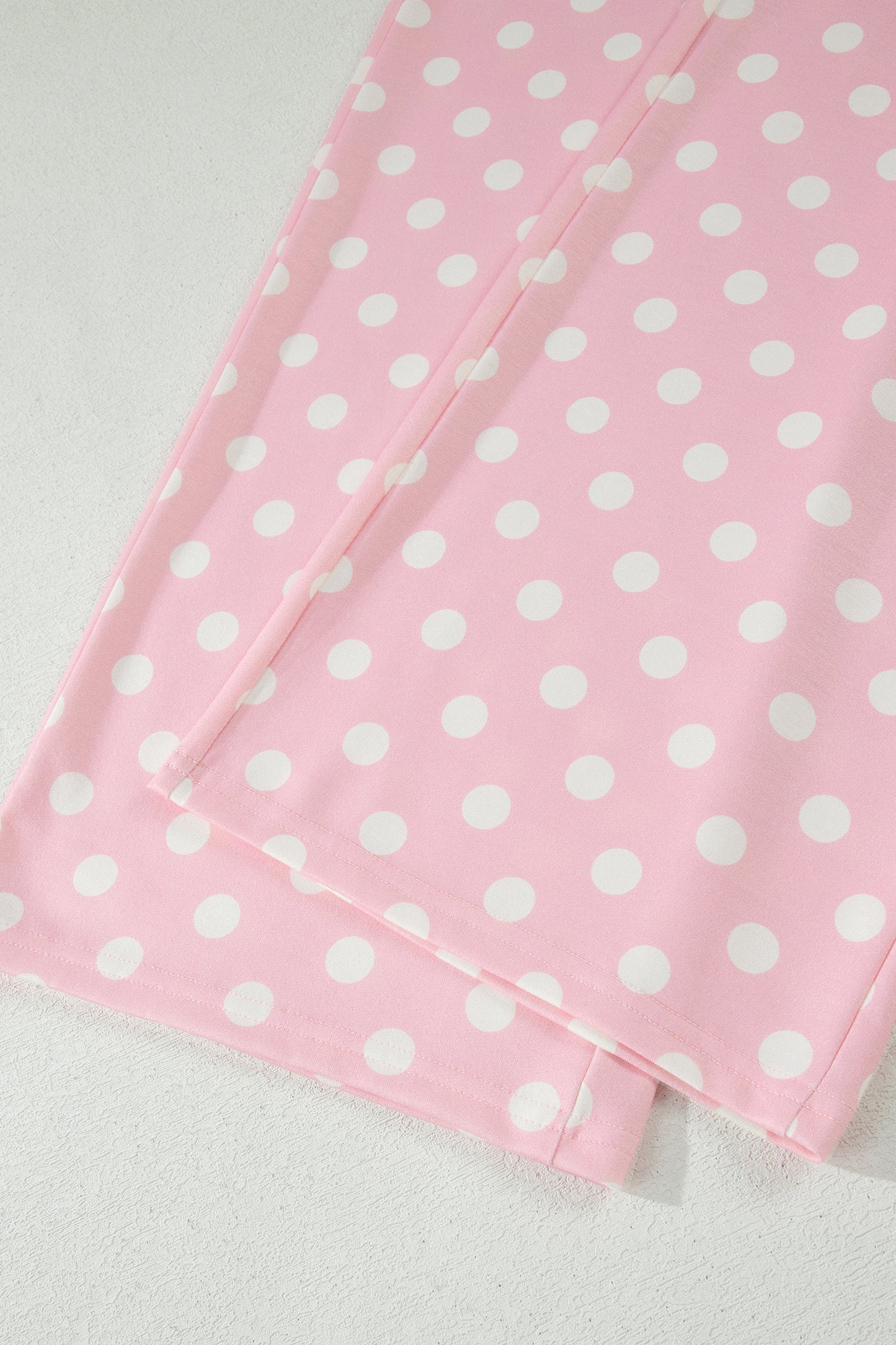Pink Polka Dot Print Mock Neck Short Sleeve Top Shift Pant Set