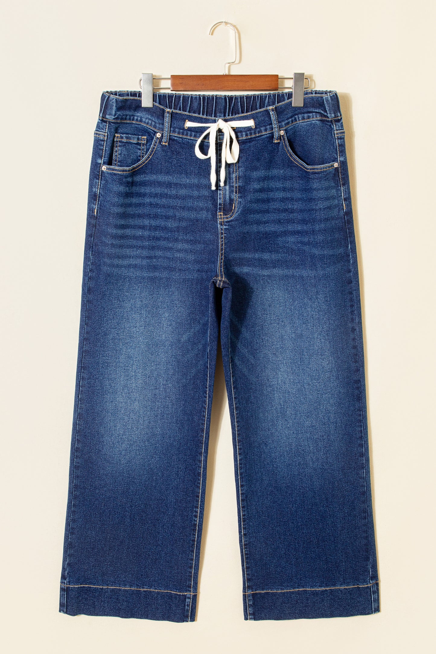 Dark Blue Acid Wash Contrast Lace-up Plus Size Jeans