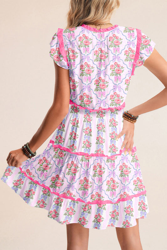 Purple Tiered Ruffles Sleeveless Summer Floral Dress