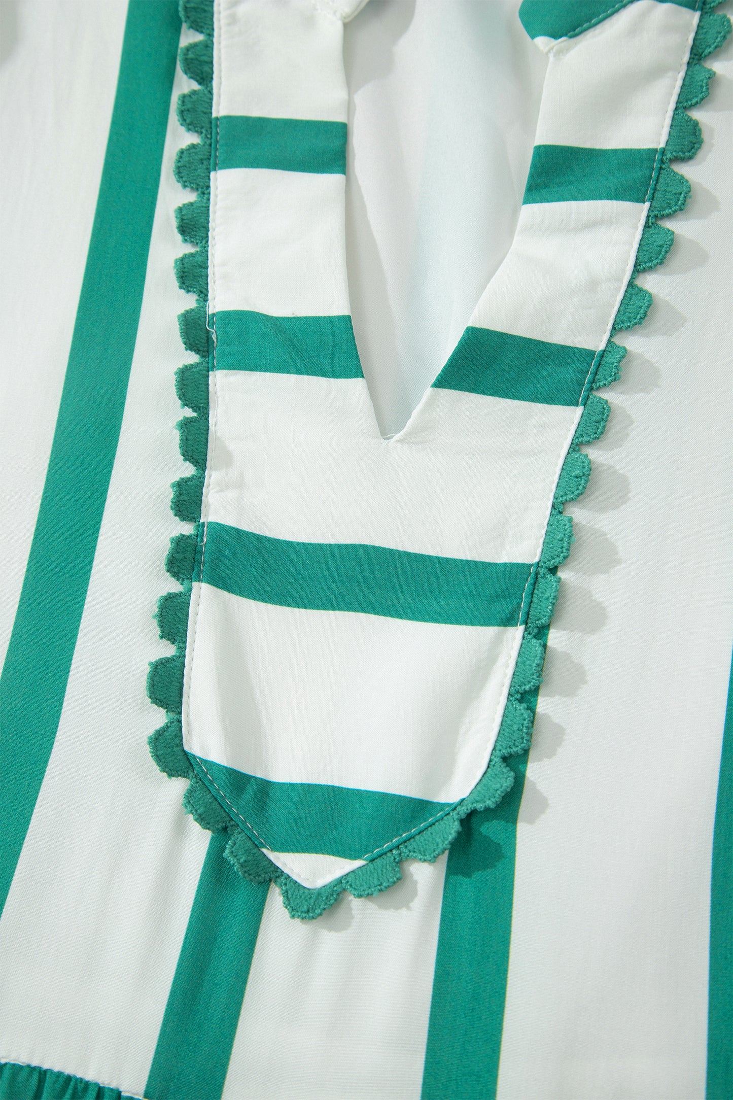 Stripe Ricrac Trim Notched Neck Half Sleeve Vacation Dress