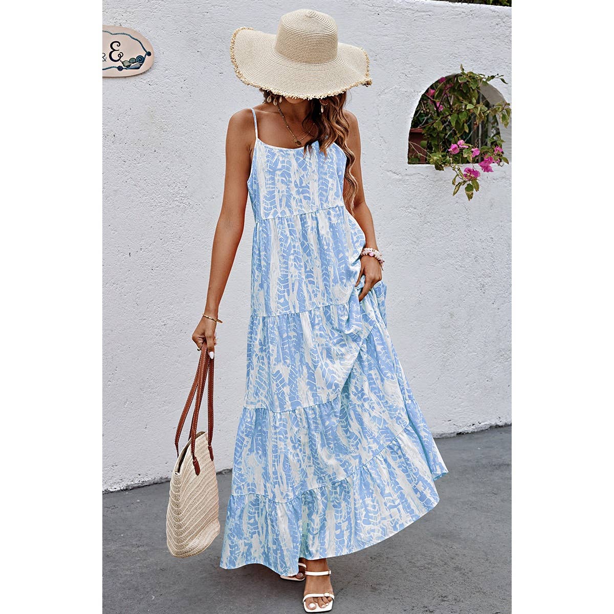 Allover Print Sleeveless Pockets Color Block Dress