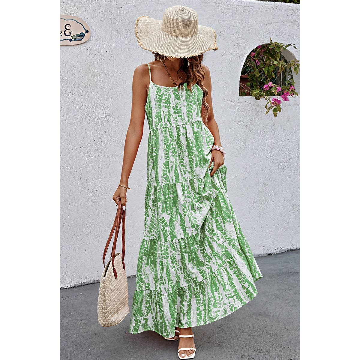 Allover Print Sleeveless Pockets Color Block Dress