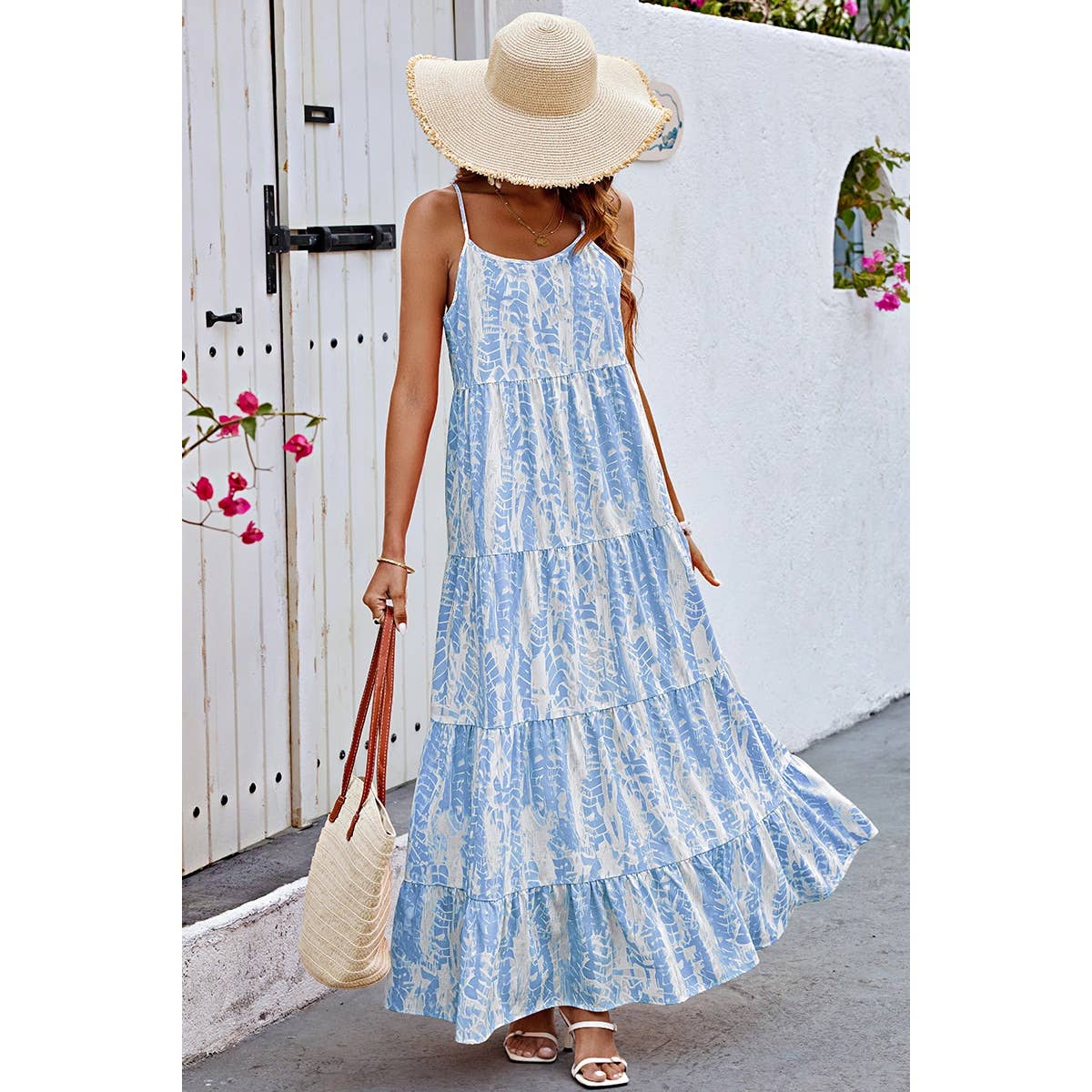 Allover Print Sleeveless Pockets Color Block Dress