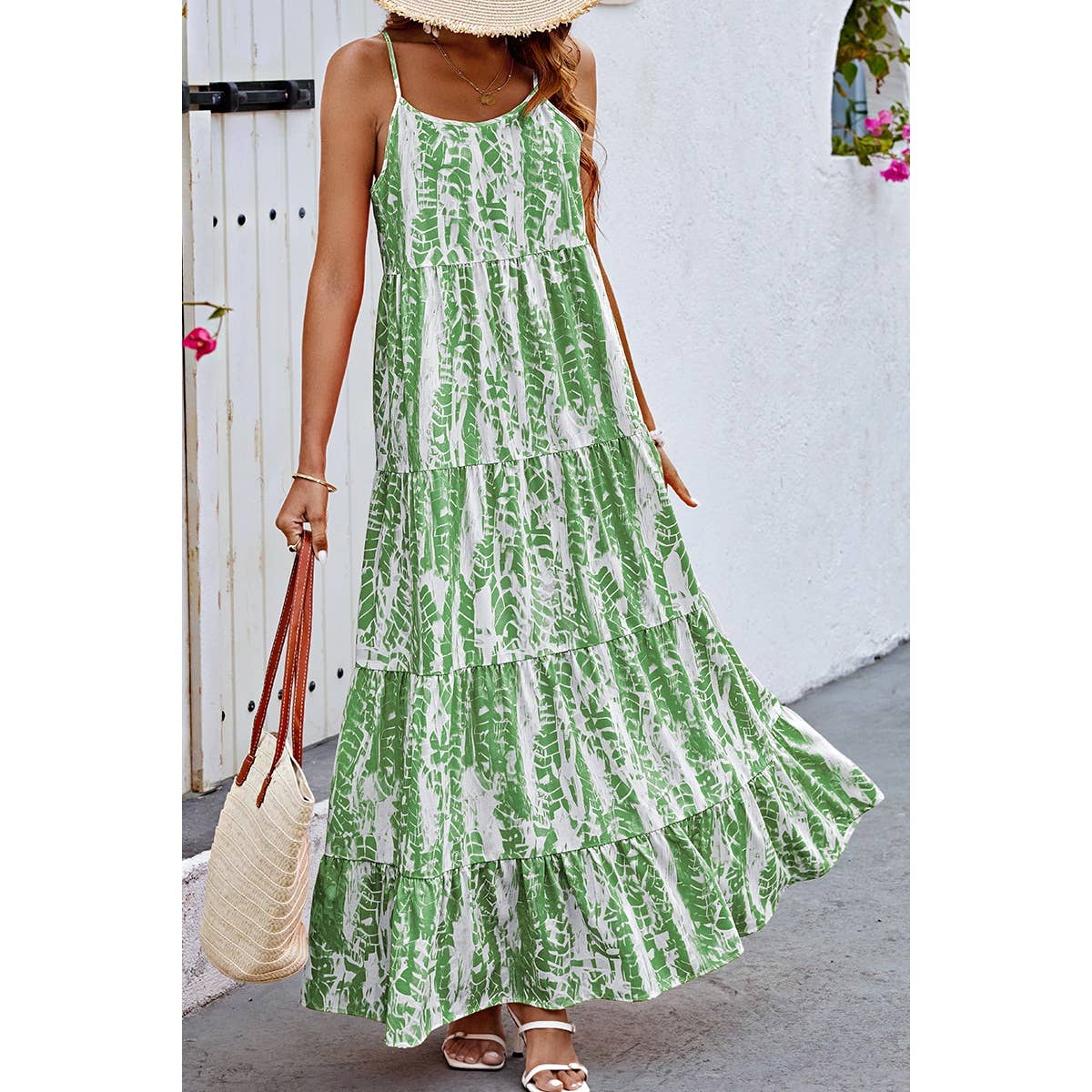 Allover Print Sleeveless Pockets Color Block Dress