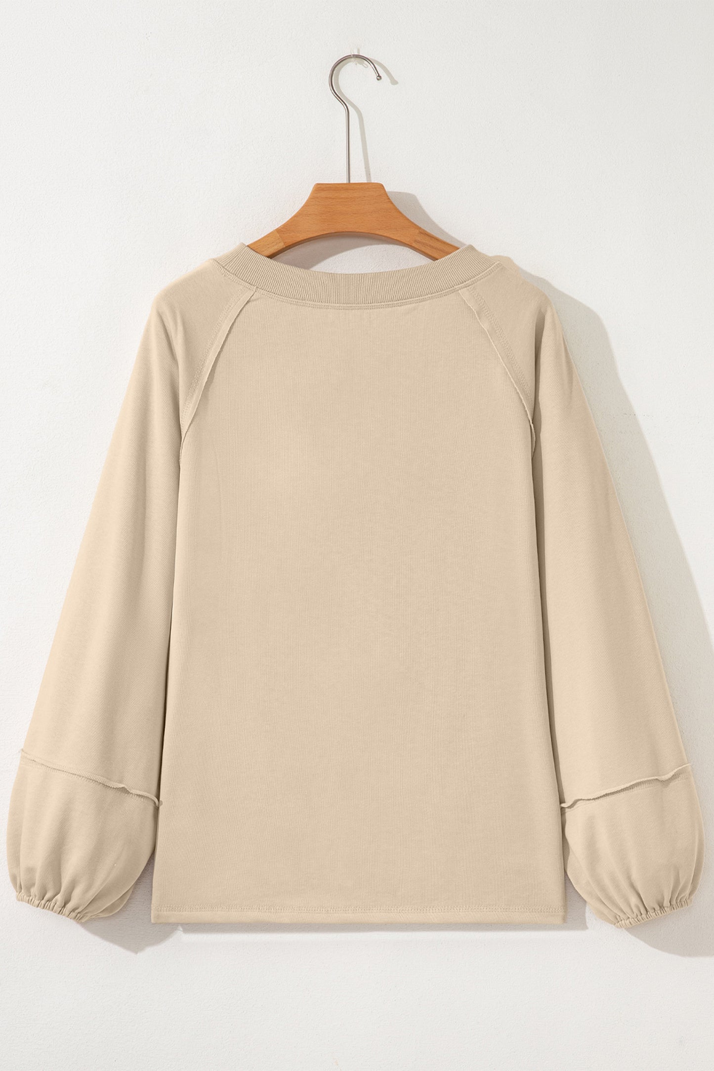 Beige Solid Color Raw Seam Patchwork Baggy Sweatshirt