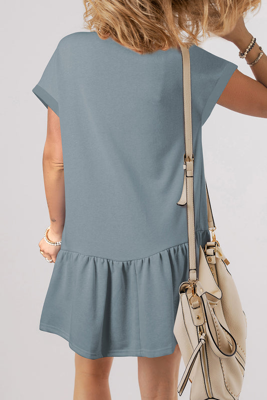 Ashleigh Blue Solid Color Cap Sleeve Drop Waist T Shirt Dress