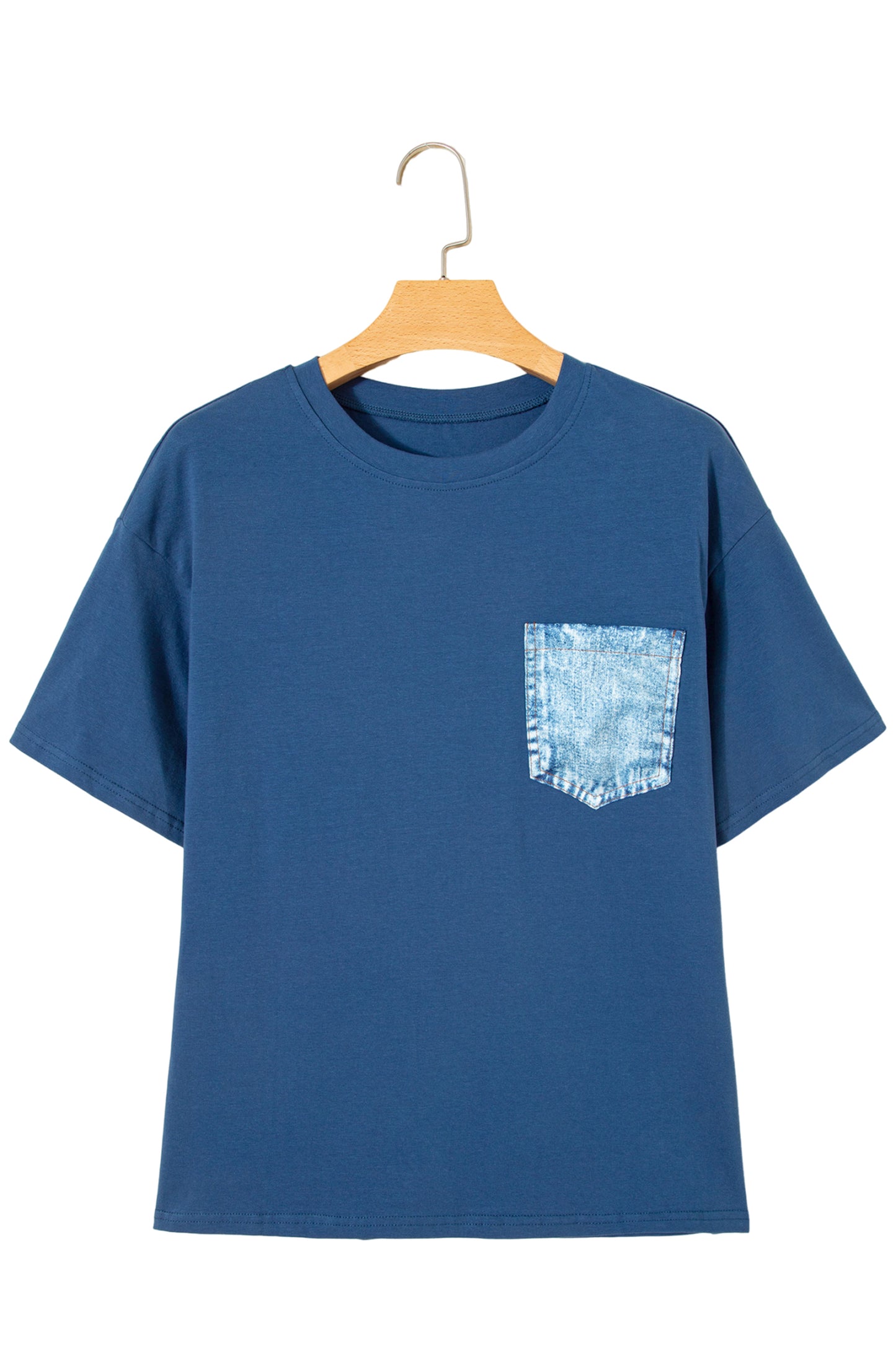 Color Block Chest Pocket Patched Casual Short Sleeve Top