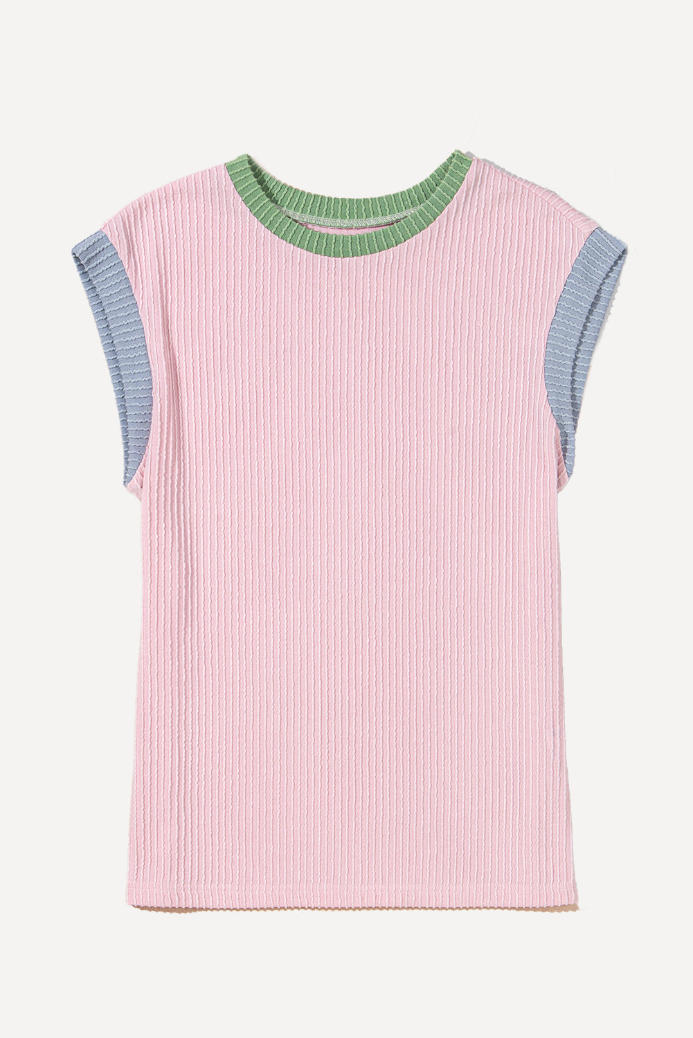 Beau Blue Color Block Corded Knit Crew Neck Tee