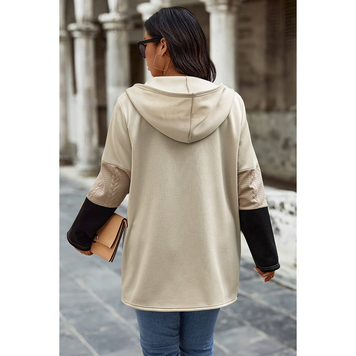 Color Block Pockets Long Sleeves Zipper Hoodie