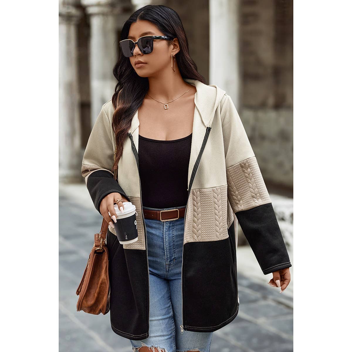 Color Block Pockets Long Sleeves Zipper Hoodie