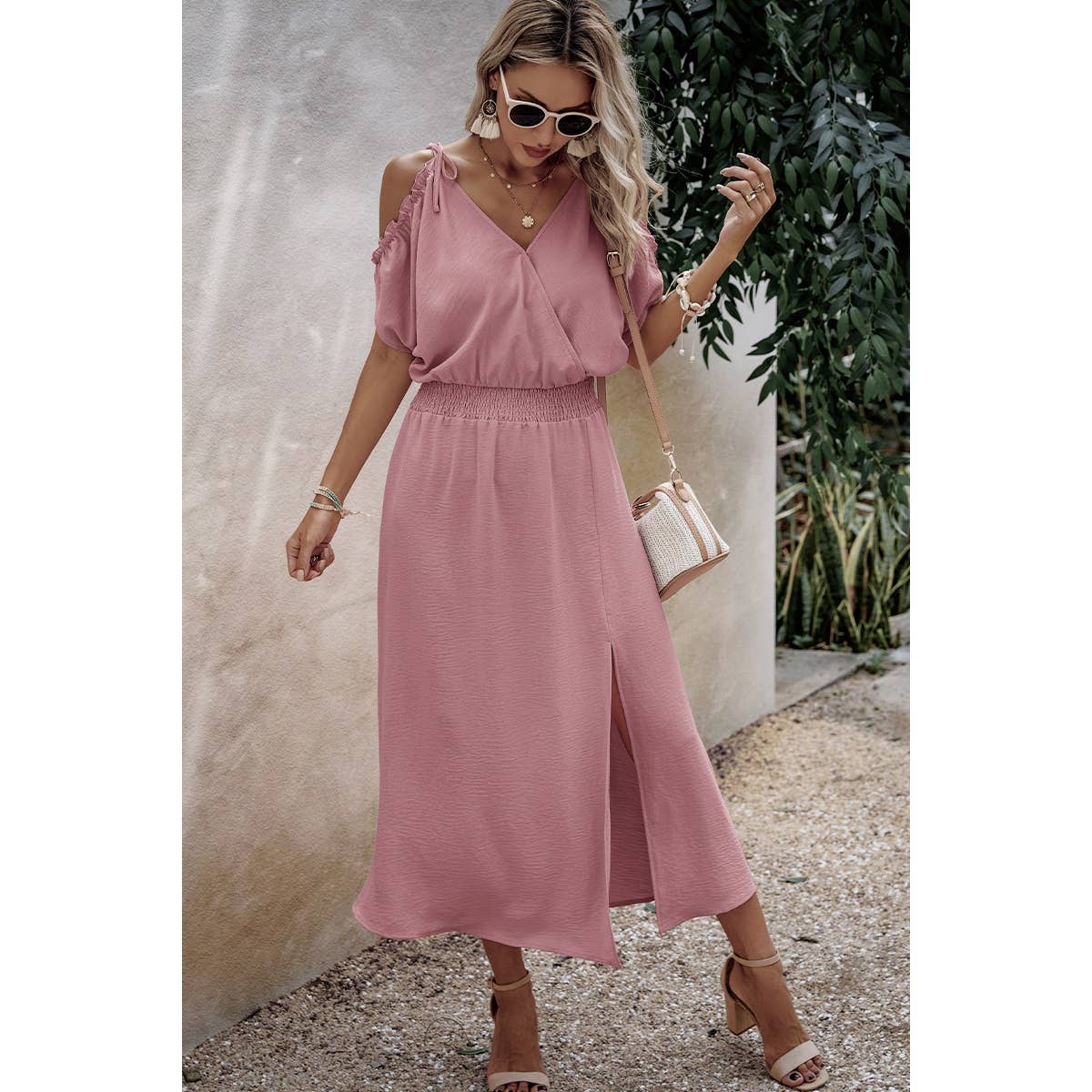 Knot Shoulder Open Sleeve Self Belt Solid Fit Dress | Dress - Women's | Dress, maxi dress | Elings