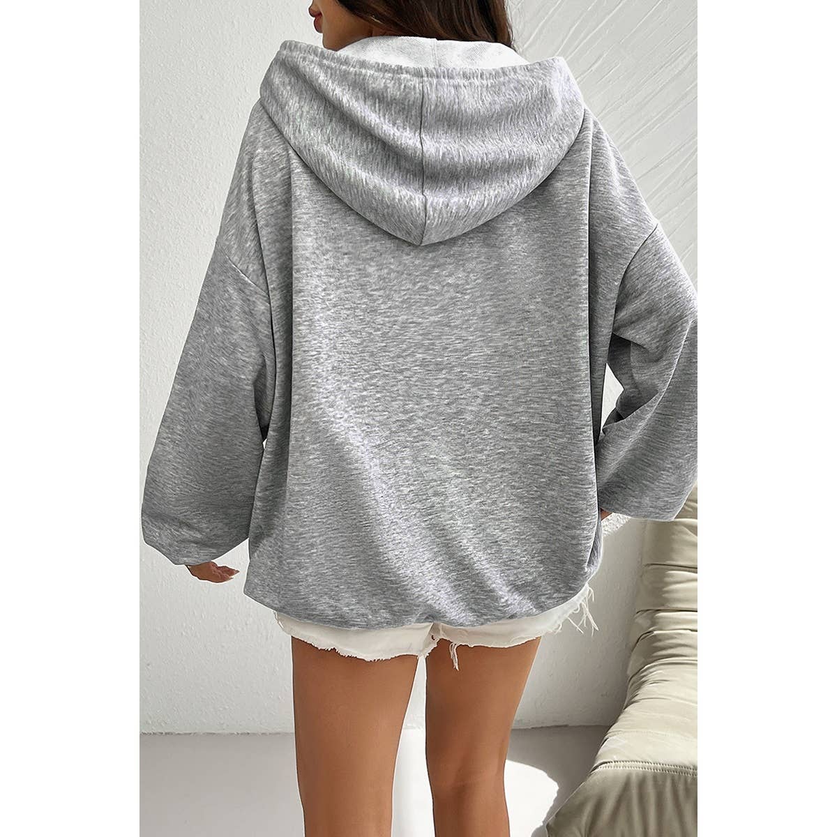 Flag Drawstring Drop Shoulder Pocket Loose Hoodie