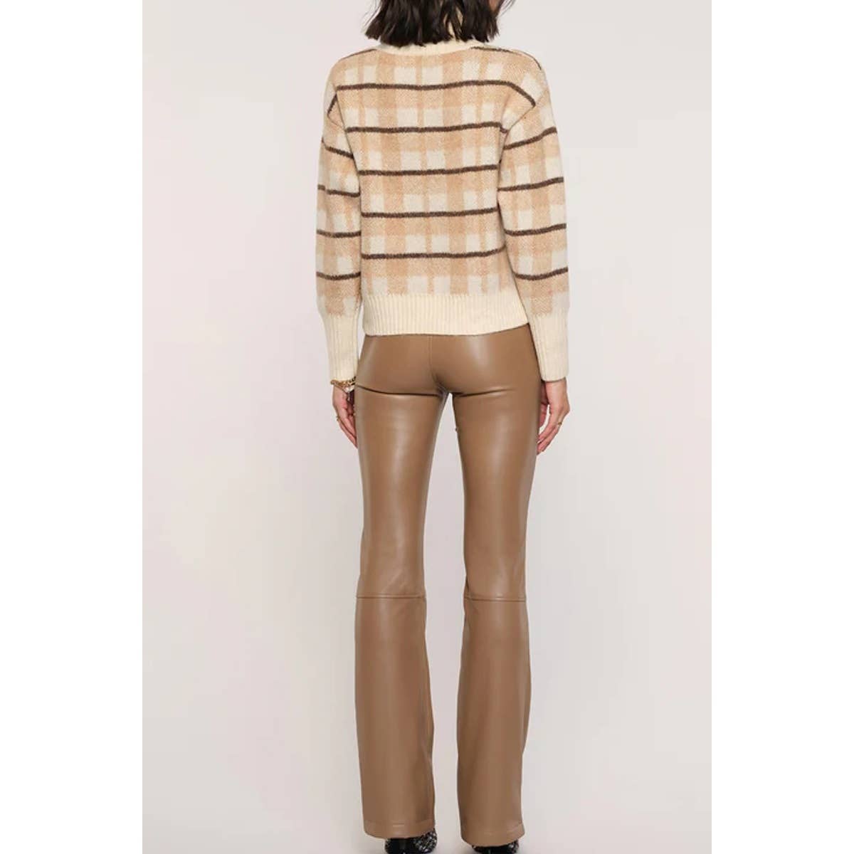 Fold Over Mock Neck Stripe Geometric Sweater