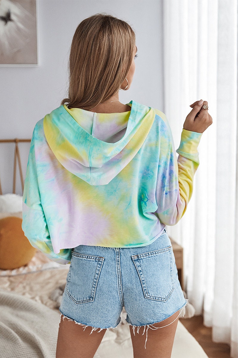 Tie Dye Crop Pullover Hoodie Sweatshirt