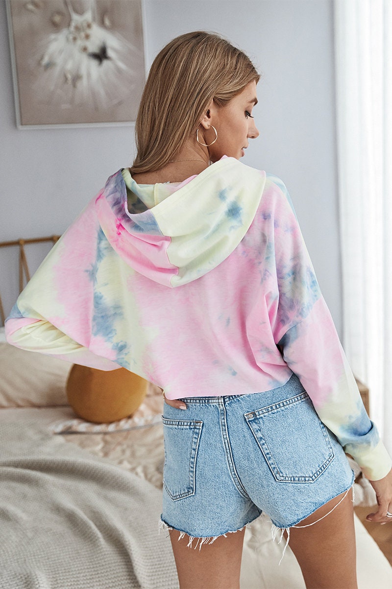Tie Dye Crop Pullover Hoodie Sweatshirt
