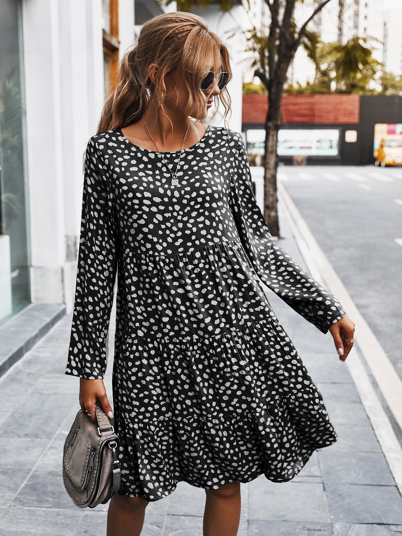Polka Dot Ruffle Sleeve Dress