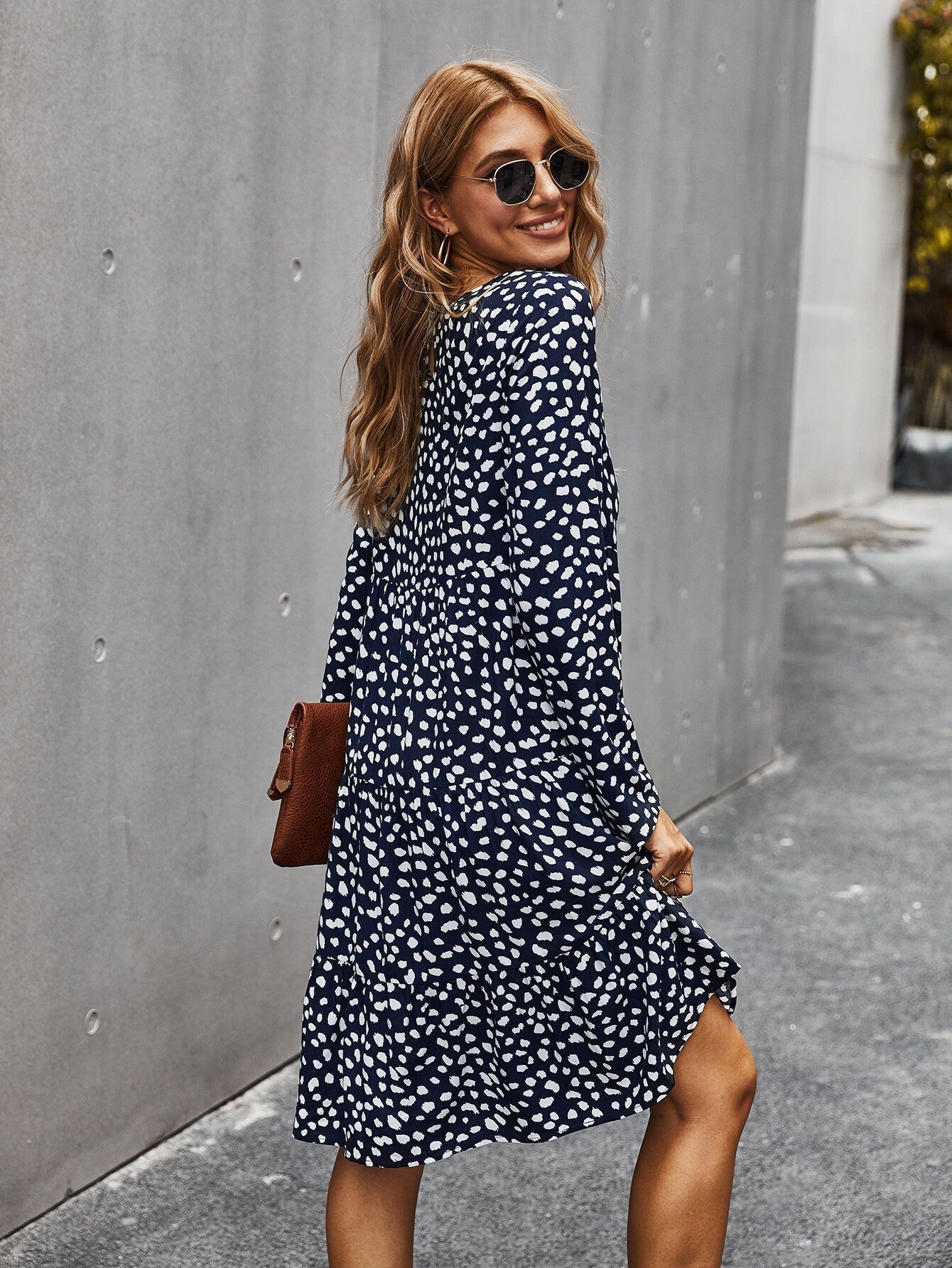 Polka Dot Ruffle Sleeve Dress