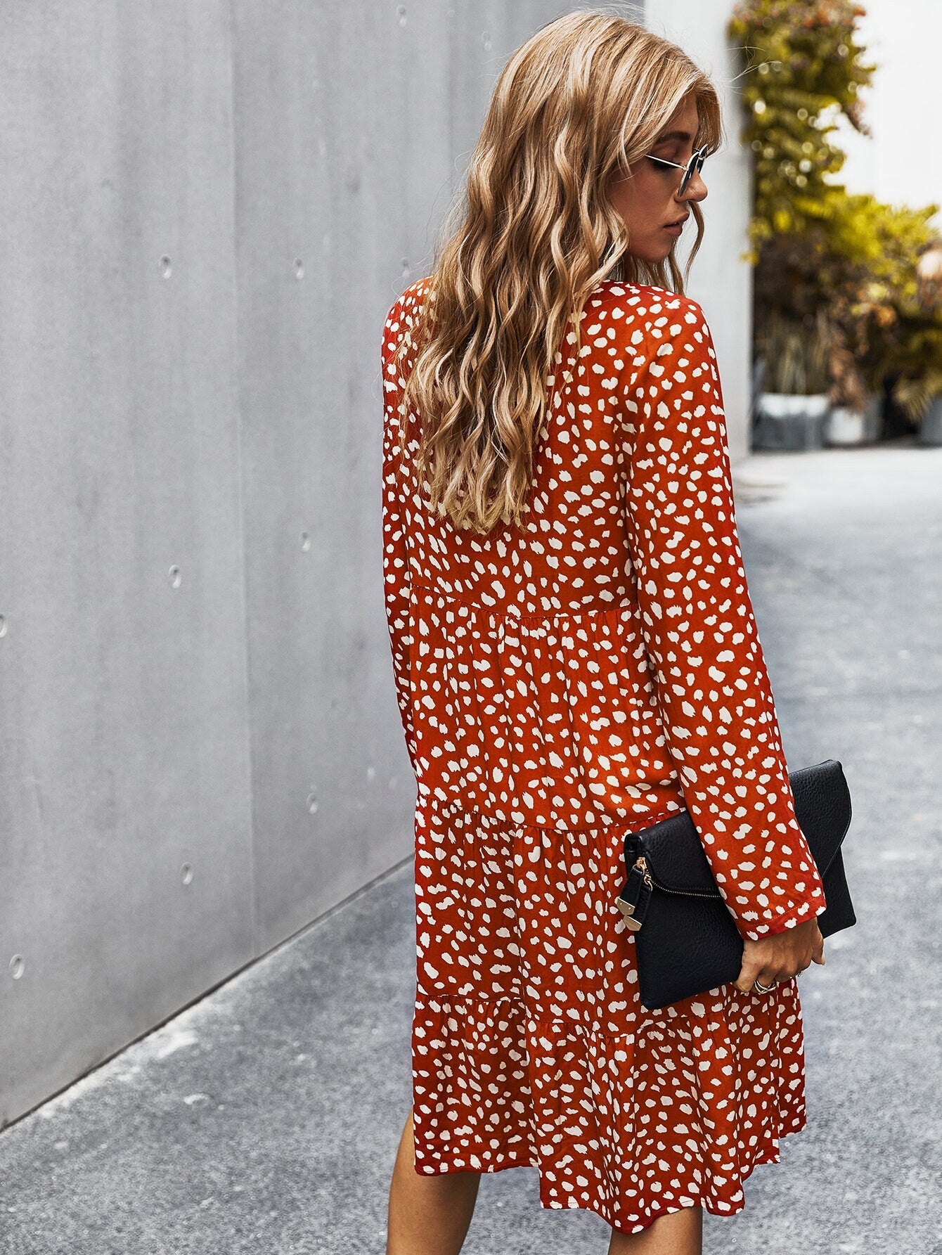 Polka Dot Ruffle Sleeve Dress