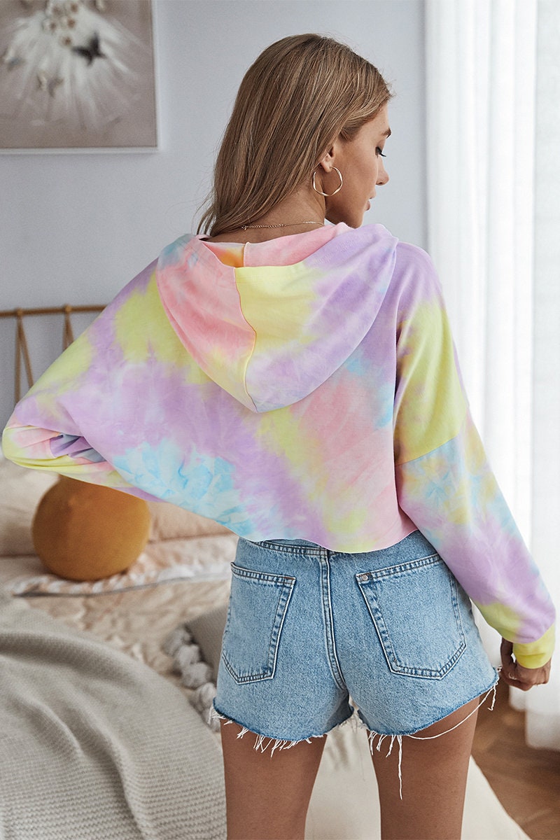 Tie Dye Crop Pullover Hoodie Sweatshirt