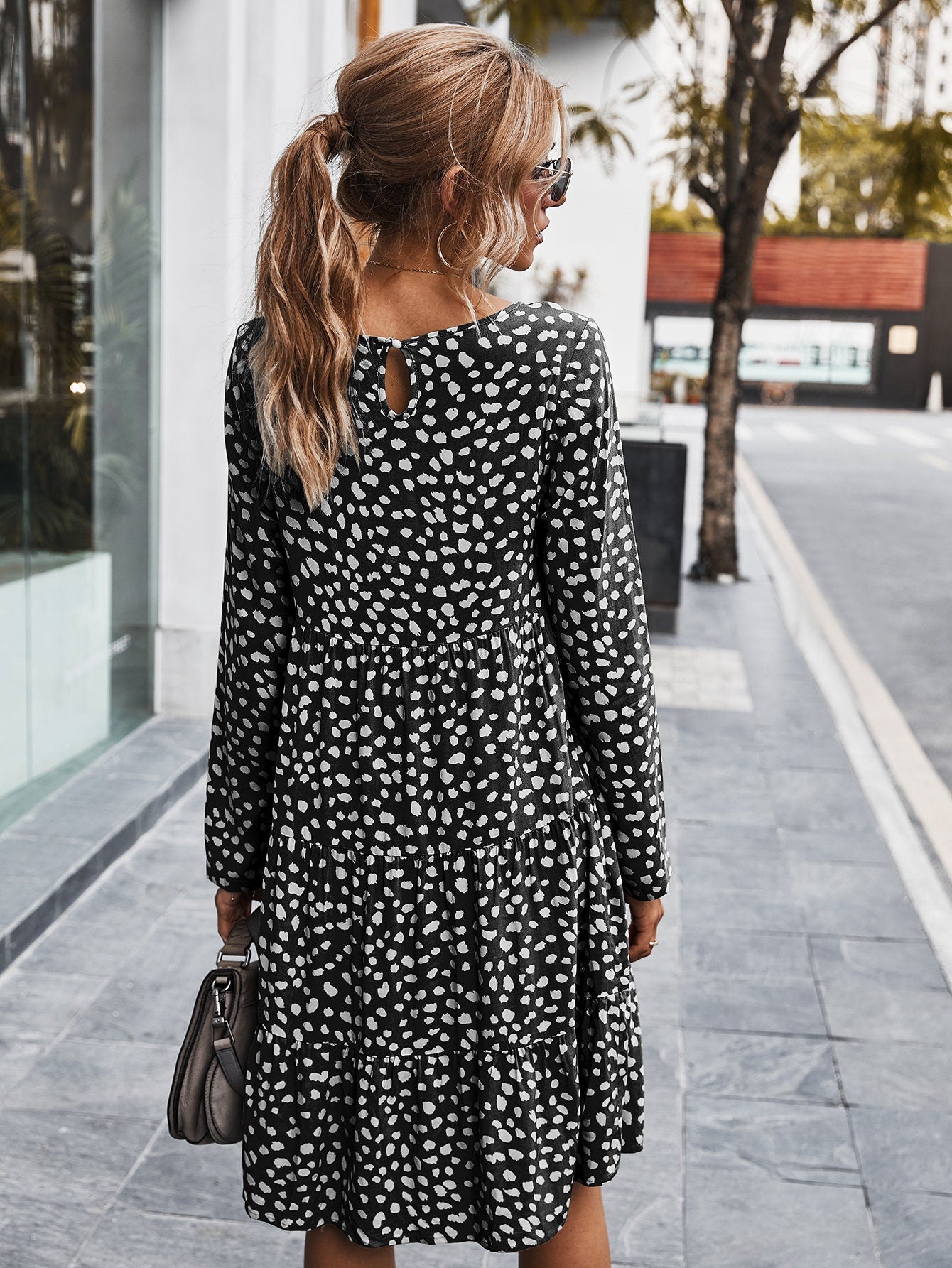 Polka Dot Ruffle Sleeve Dress