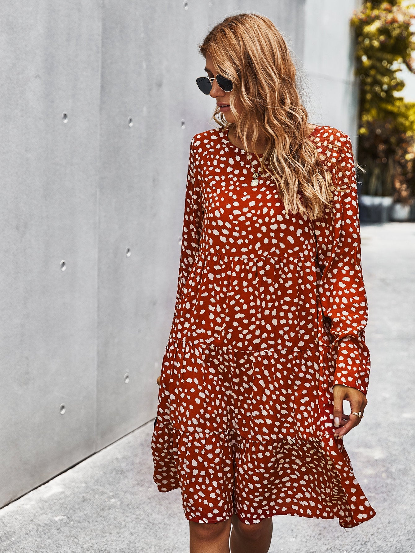 Polka Dot Ruffle Sleeve Dress
