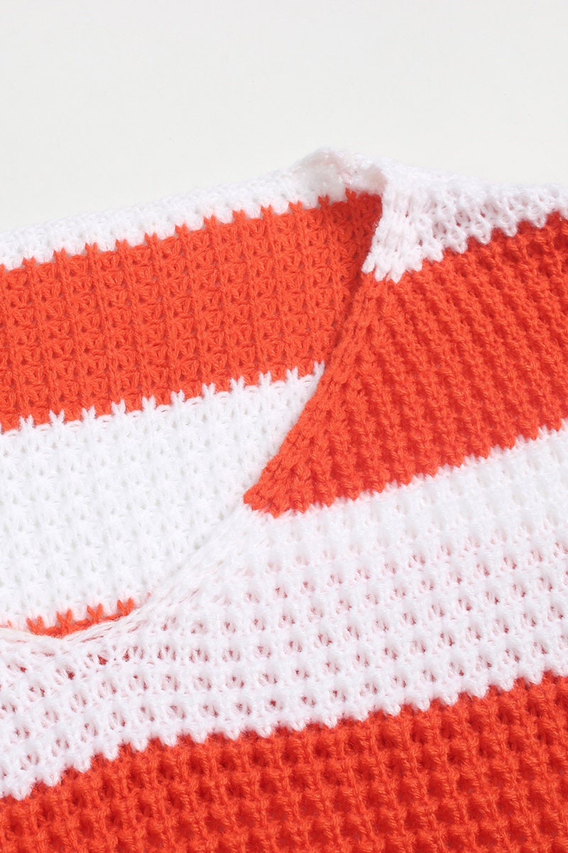 Cozy Striped Color Block Sweater Top