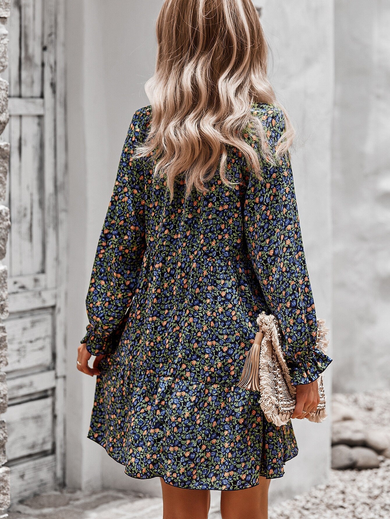 Floral V Neck Boho Dress