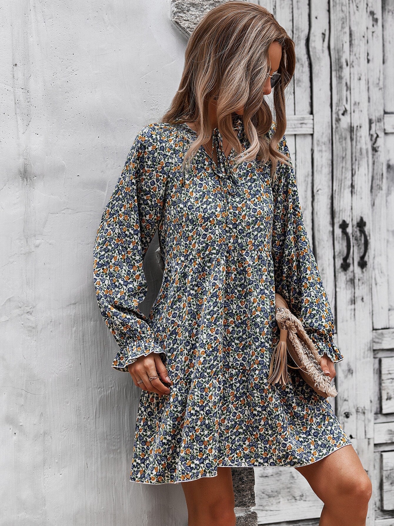 Floral V Neck Boho Dress