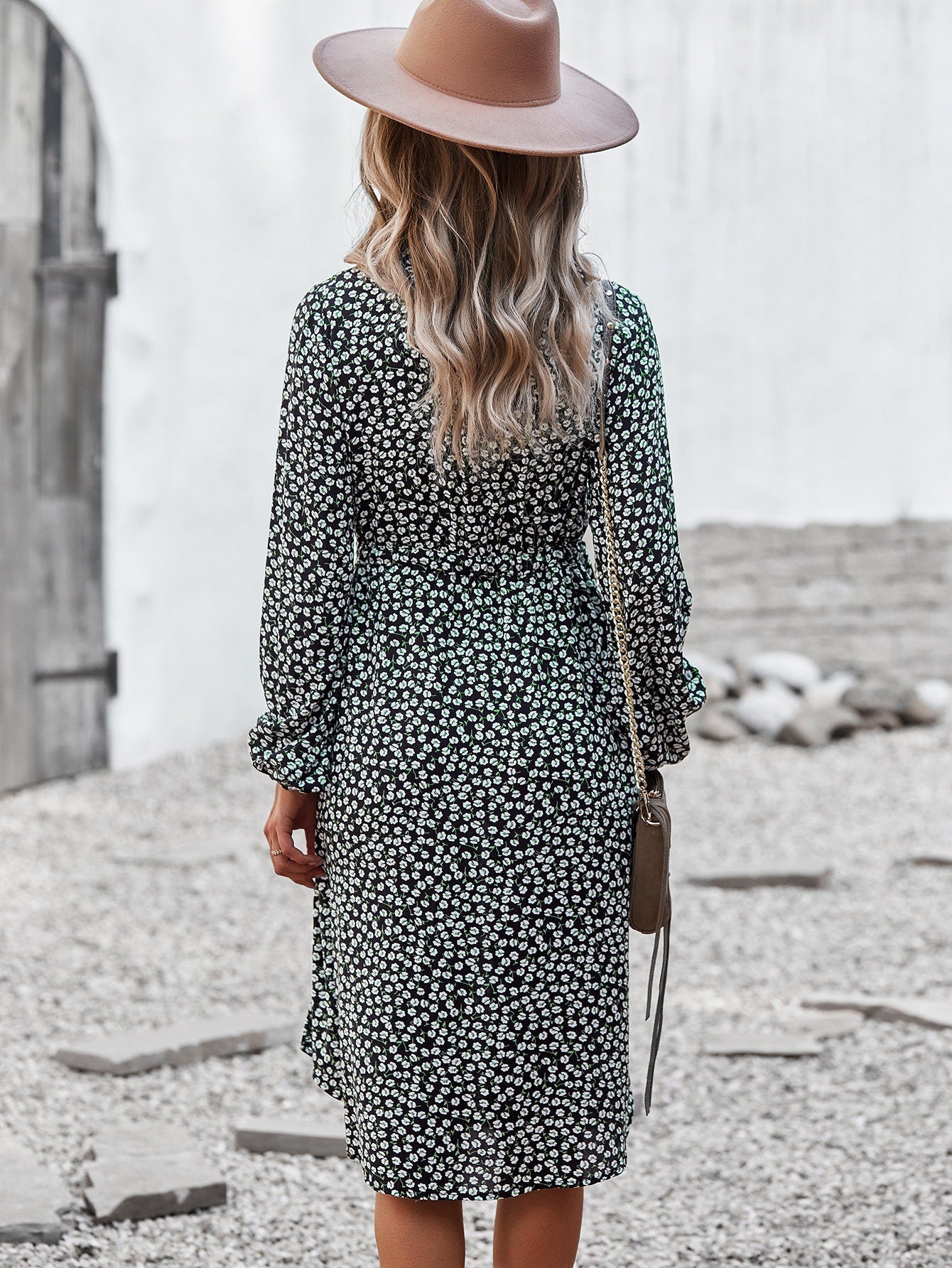 Boho Floral V-Neck Midi Dress