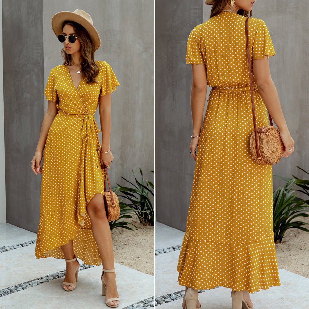 Dotted Hi Lo Maxi Wrap Dress