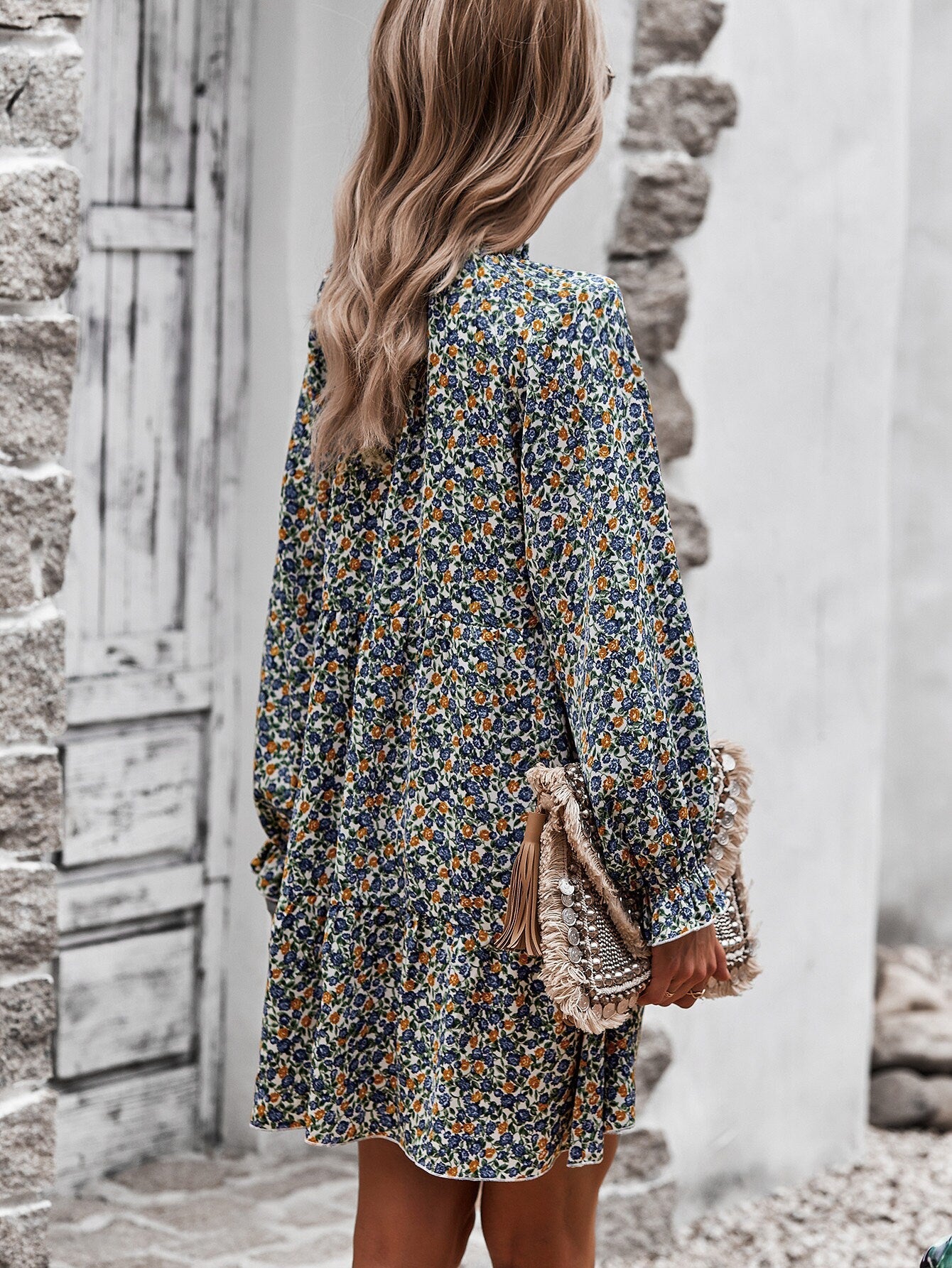 Floral V Neck Boho Dress