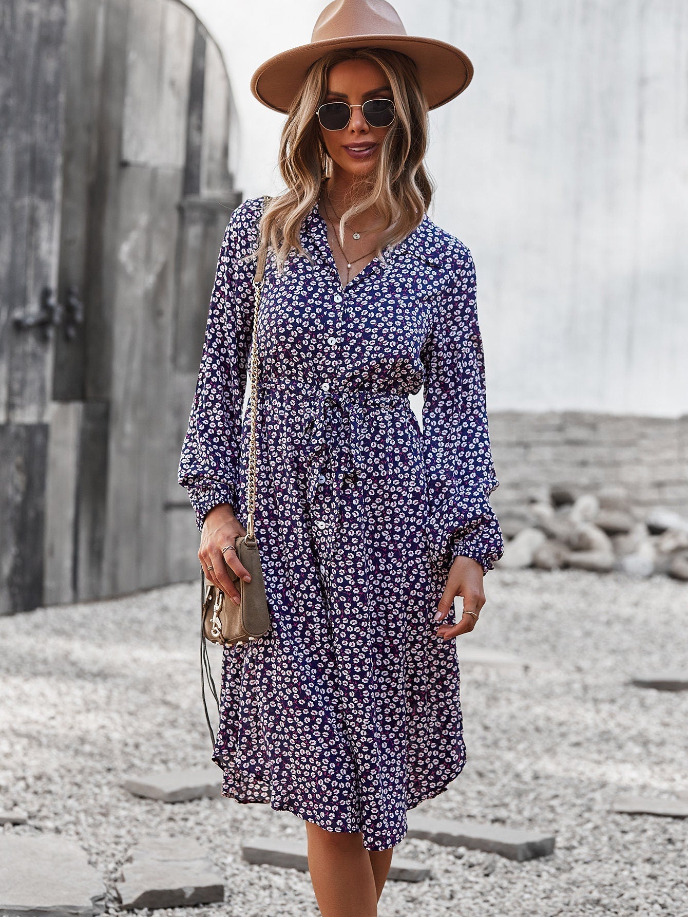 Boho Floral V-Neck Midi Dress
